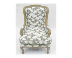 Outlet Fauteuil bergère imprimé ginko taupe et crème 