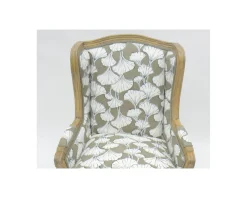 Outlet Fauteuil bergère imprimé ginko taupe et crème 