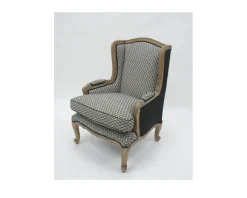 Hot Fauteuil bergère "Sofia" bois massif et tissu noir et blanc à losanges Fauteuil Bergère