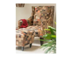 Outlet Fauteuil bergère 100% unique tissu recyclé et bois 