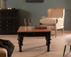 Clearance Fauteuil cannage et bois sculpté esprit vintage chic