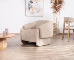 Clearance Fauteuil club revisité « Sweet Culture » en tissu marron chiné esprit vintage contemporain Fauteuil