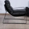 Discount Fauteuil club revisité tissu anthracite et métal noir "Torsten" Fauteuil