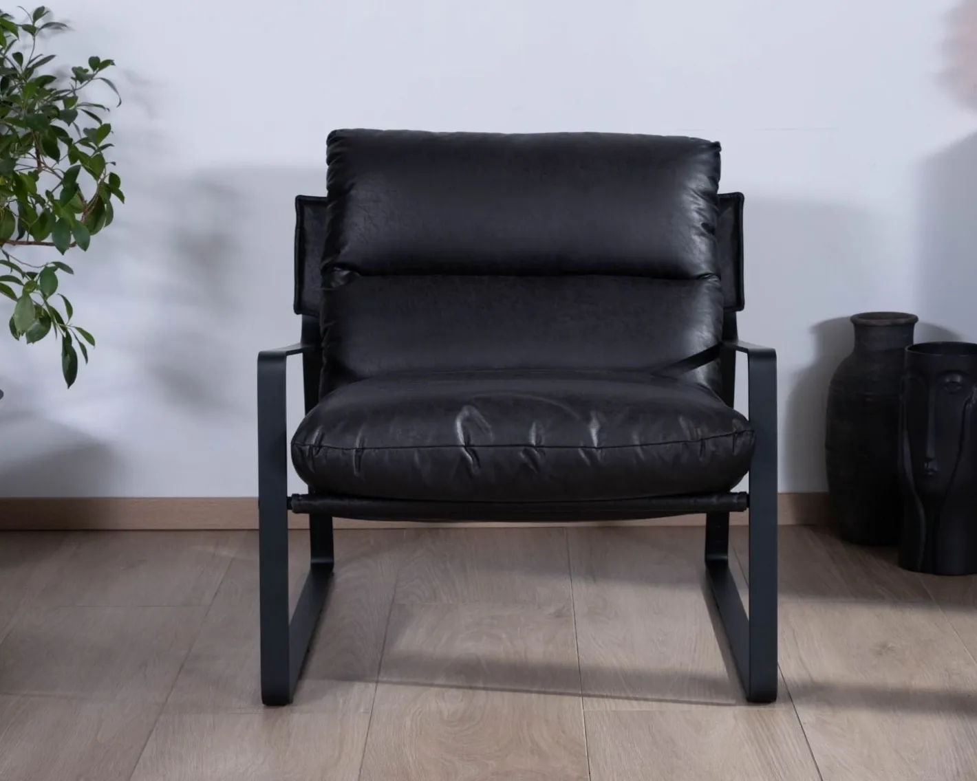 Discount Fauteuil club revisité tissu anthracite et métal noir "Torsten" Fauteuil