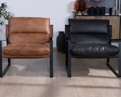Discount Fauteuil club revisité tissu anthracite et métal noir