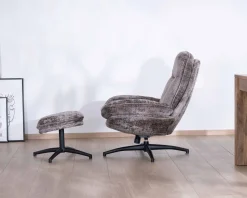 New Fauteuil confort gris cendré esprit rétro avec repose-pieds 