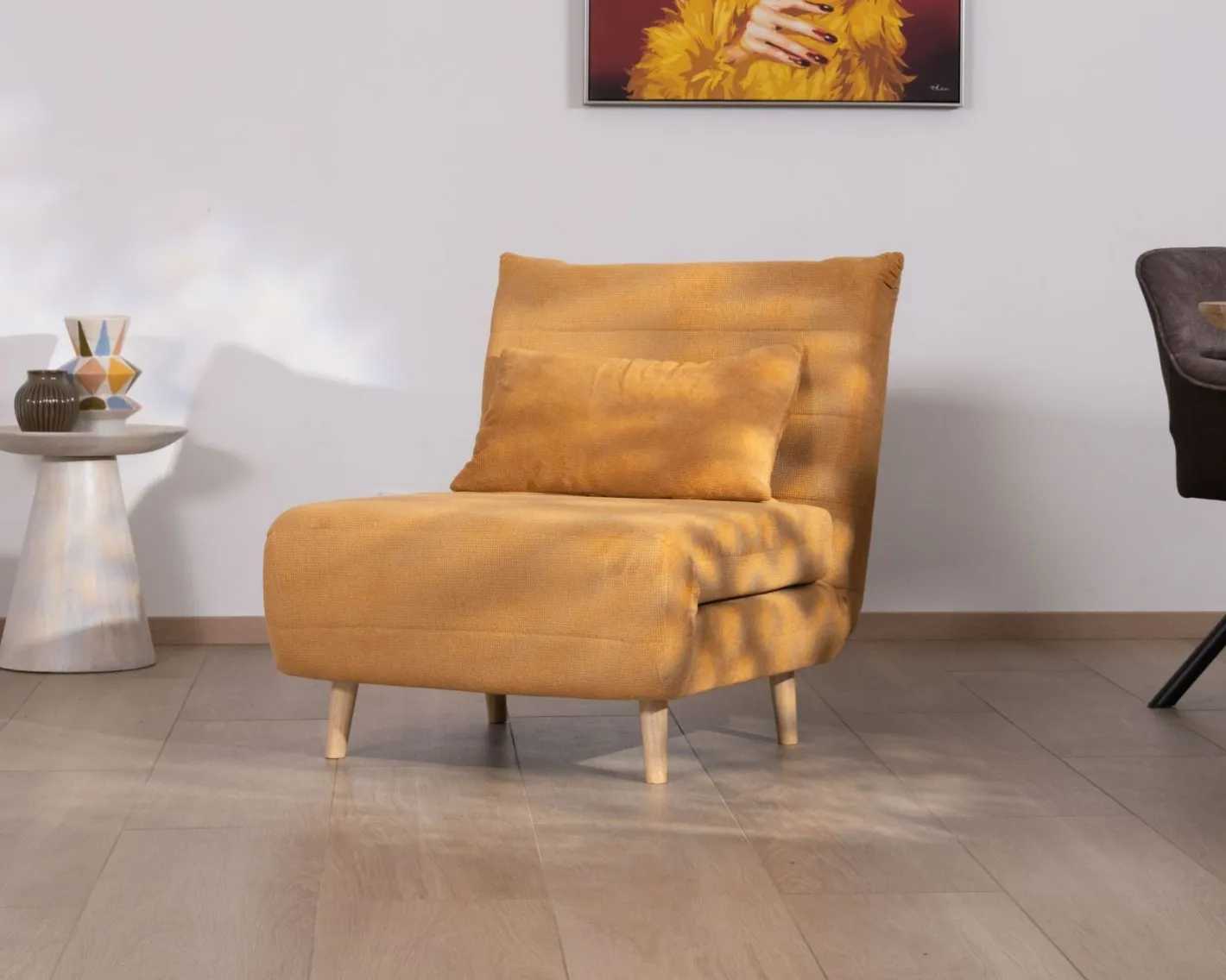 Discount Fauteuil cosy convertible "Folda" en tissu jaune moutarde Fauteuil