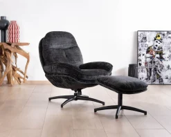 Online Fauteuil cosy rotatif design rétro en tissu gris 