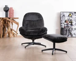 Online Fauteuil cosy rotatif design rétro en tissu gris 