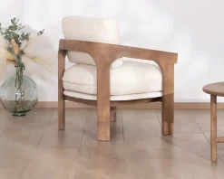 New Fauteuil d'appoint design scandinave en tissu bouclette écru "Archéa" Fauteuil