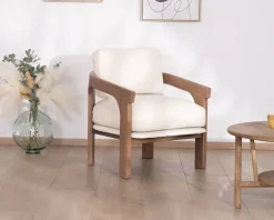 New Fauteuil d'appoint design scandinave en tissu bouclette écru