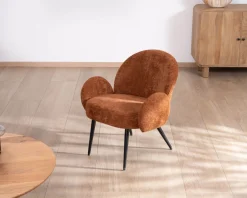 Outlet Fauteuil d'appoint esprit rétro avec accoudoirs en tissu cuivré duveteux "Luno" Fauteuil