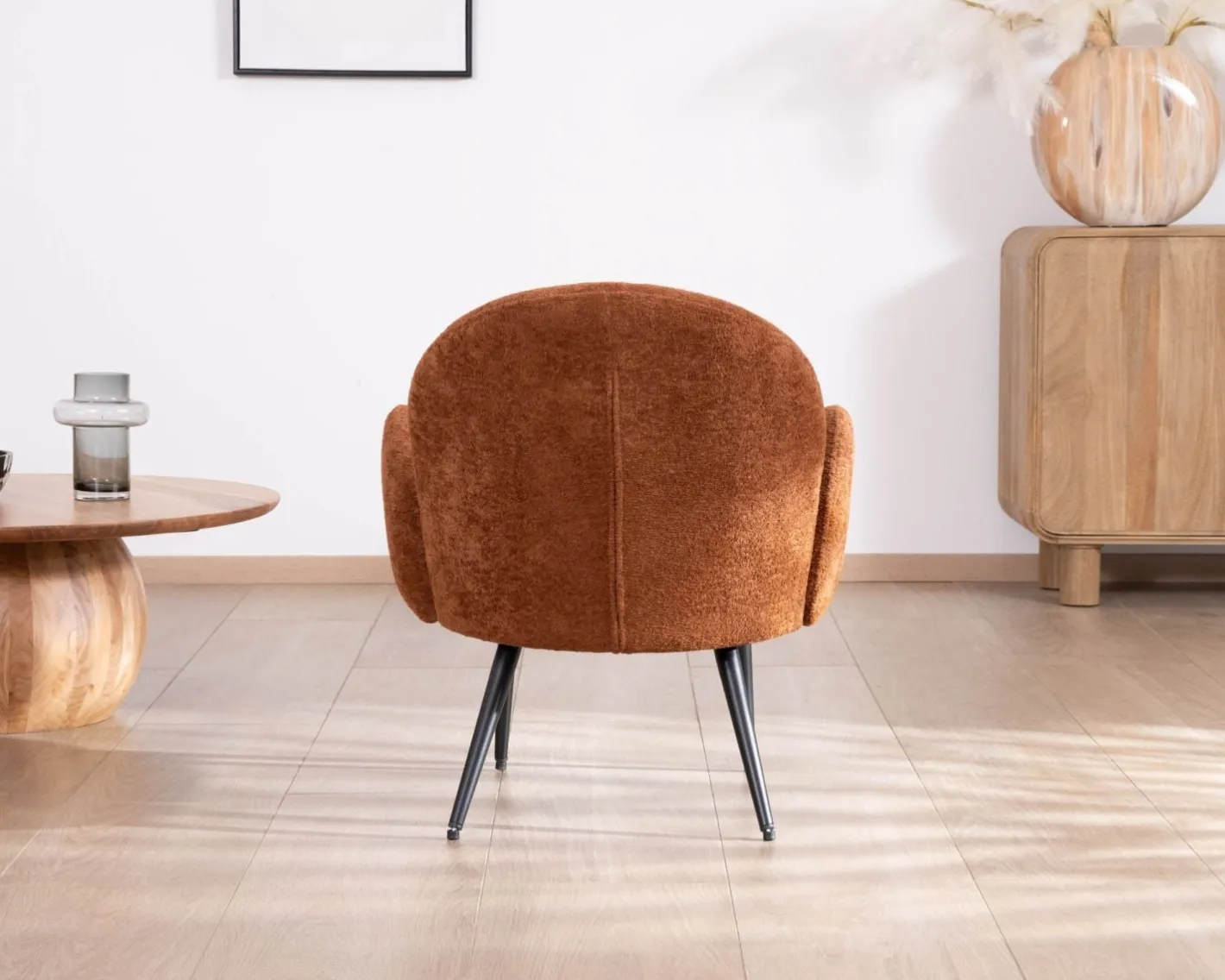 Outlet Fauteuil d'appoint esprit rétro avec accoudoirs en tissu cuivré duveteux "Luno" Fauteuil