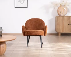 Outlet Fauteuil d'appoint esprit rétro avec accoudoirs en tissu cuivré duveteux