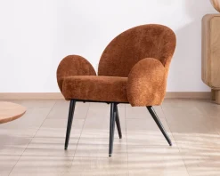 Outlet Fauteuil d'appoint esprit rétro avec accoudoirs en tissu cuivré duveteux