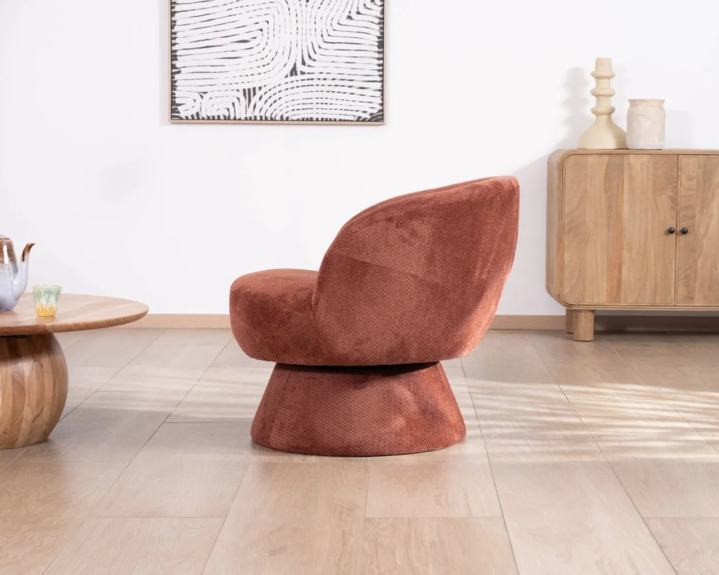 Online Fauteuil d'appoint pivotant en tissu chenillé terracotta "Ladoga" design enveloppant Fauteuil