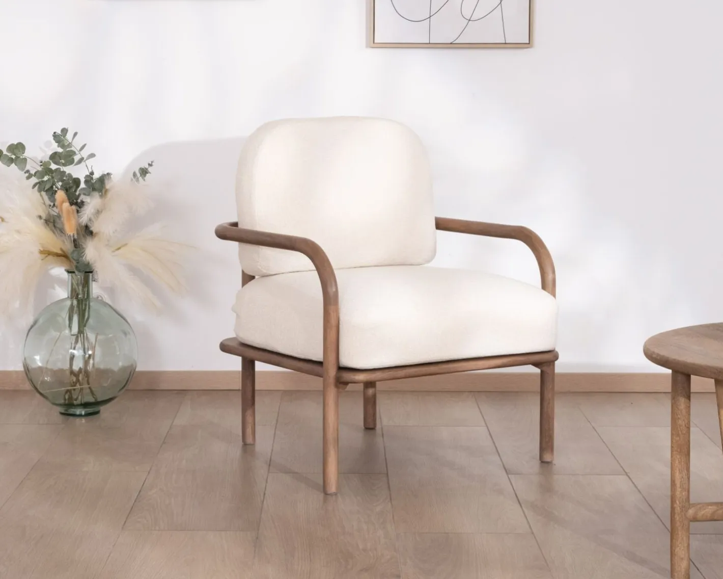 Hot Fauteuil d'appoint style rétro "Pio" tissu bouclette écru Fauteuil