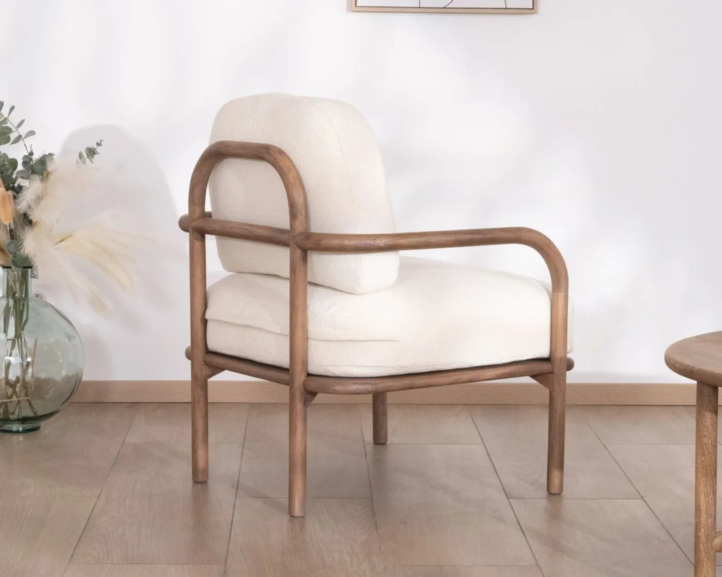 Hot Fauteuil d'appoint style rétro "Pio" tissu bouclette écru Fauteuil