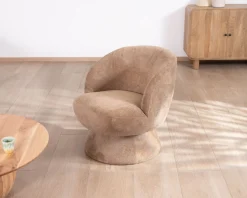 Hot Fauteuil d'appoint tournant 360° en tissu chenillé camel 