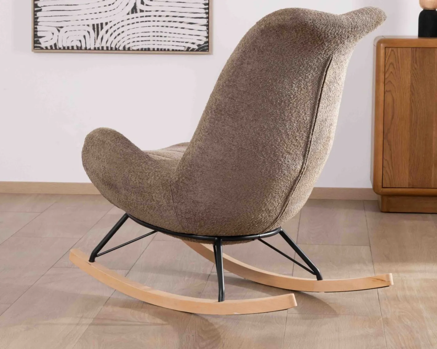 Hot Fauteuil de détente à bascule contemporain en tissu bouclette taupe "Calista" Fauteuil