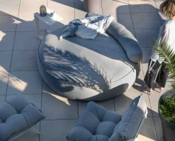 Hot Fauteuil de détente en tissu gris clair grand confort avec pouf 