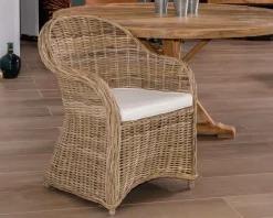 Sale Fauteuil de jardin en rotin kubu grisé, assise en tissu 