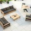 Sale Fauteuil de jardin haut de gamme "Zénith" en teck matelassé tissu gris foncé Salon De Jardin|Fauteuil De Jardin