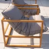 Clearance Fauteuil de jardin relax teck et tissu Sunbrella Taupe "Maluku Island" Fauteuil De Jardin