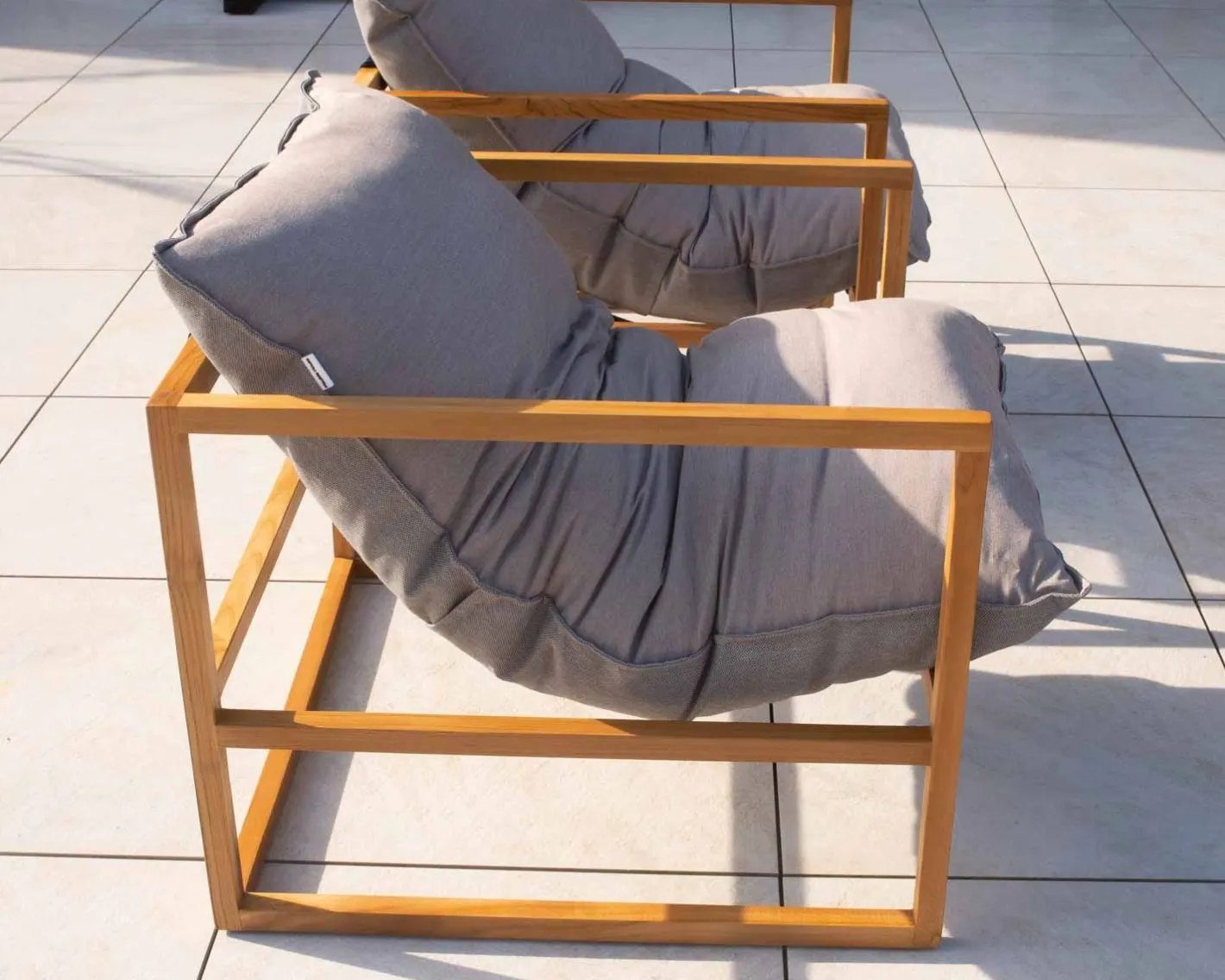 Clearance Fauteuil de jardin relax teck et tissu Sunbrella Taupe "Maluku Island" Fauteuil De Jardin