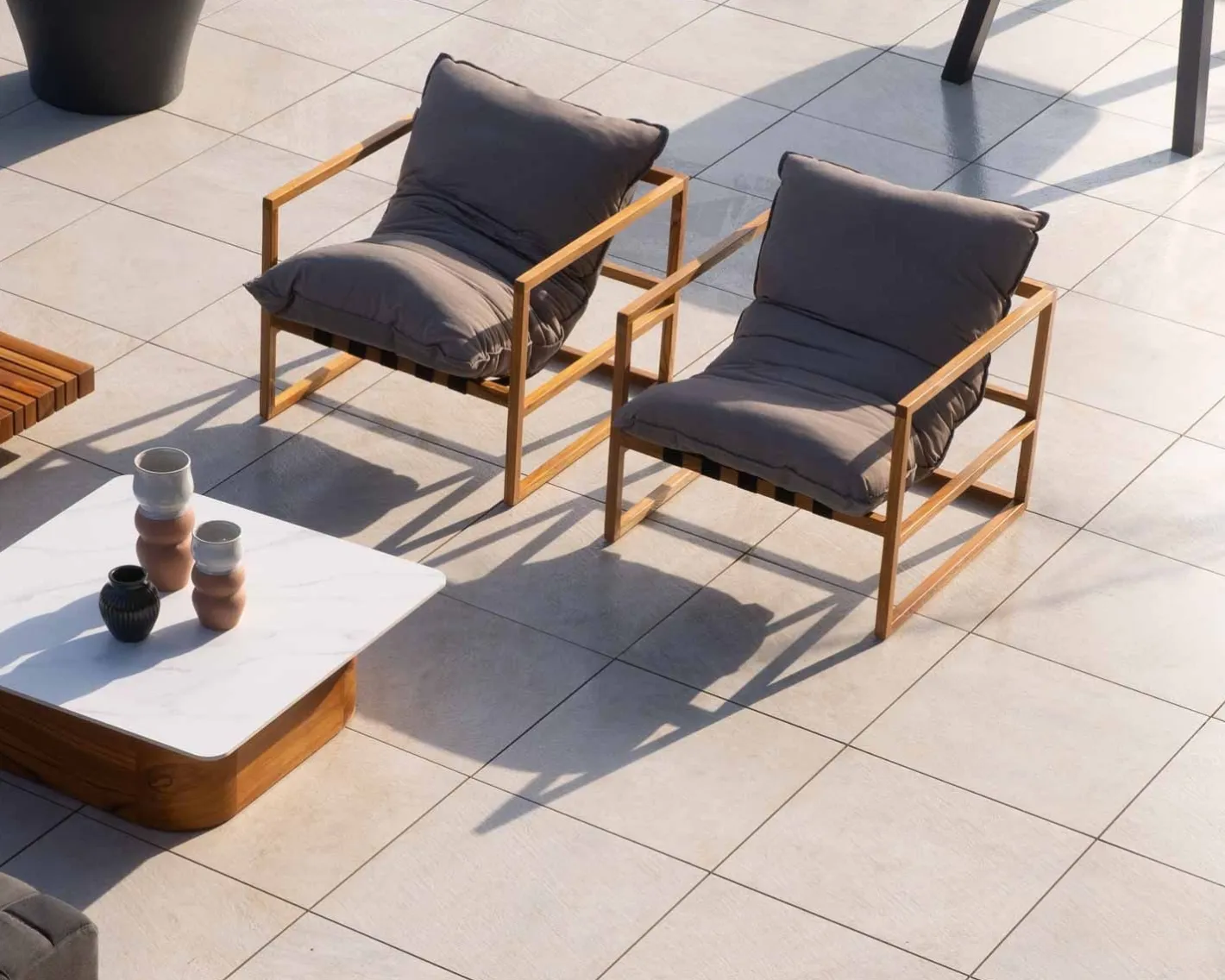 Clearance Fauteuil de jardin relax teck et tissu Sunbrella Taupe "Maluku Island" Fauteuil De Jardin