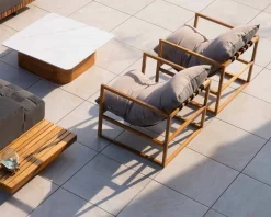 Clearance Fauteuil de jardin relax teck et tissu Sunbrella Taupe
