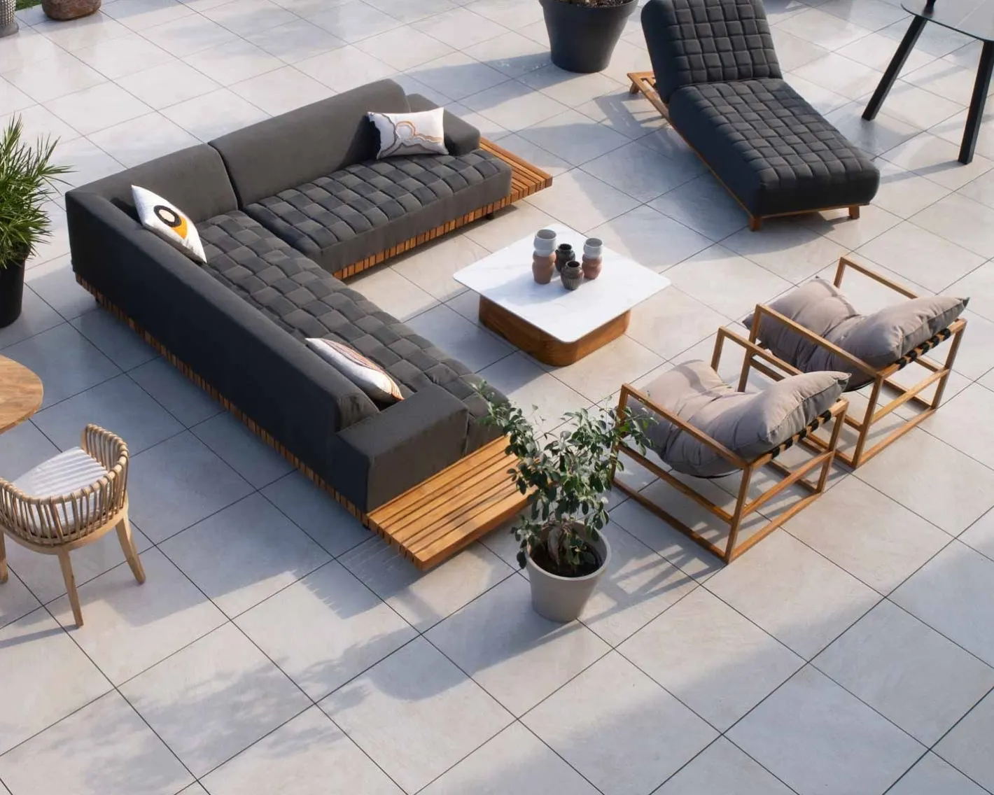 Clearance Fauteuil de jardin relax teck et tissu Sunbrella Taupe "Maluku Island" Fauteuil De Jardin