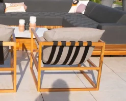 Clearance Fauteuil de jardin relax teck et tissu Sunbrella Taupe