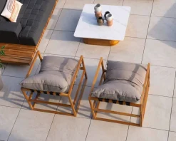 Clearance Fauteuil de jardin relax teck et tissu Sunbrella Taupe