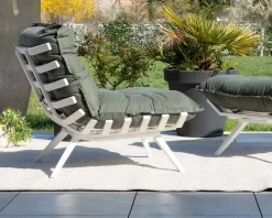 Best Fauteuil de jardin ultra confort en tissu vert kaki avec repose pieds modulaire 