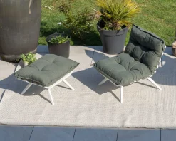 Best Fauteuil de jardin ultra confort en tissu vert kaki avec repose pieds modulaire 