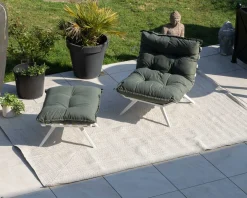 Best Fauteuil de jardin ultra confort en tissu vert kaki avec repose pieds modulaire 