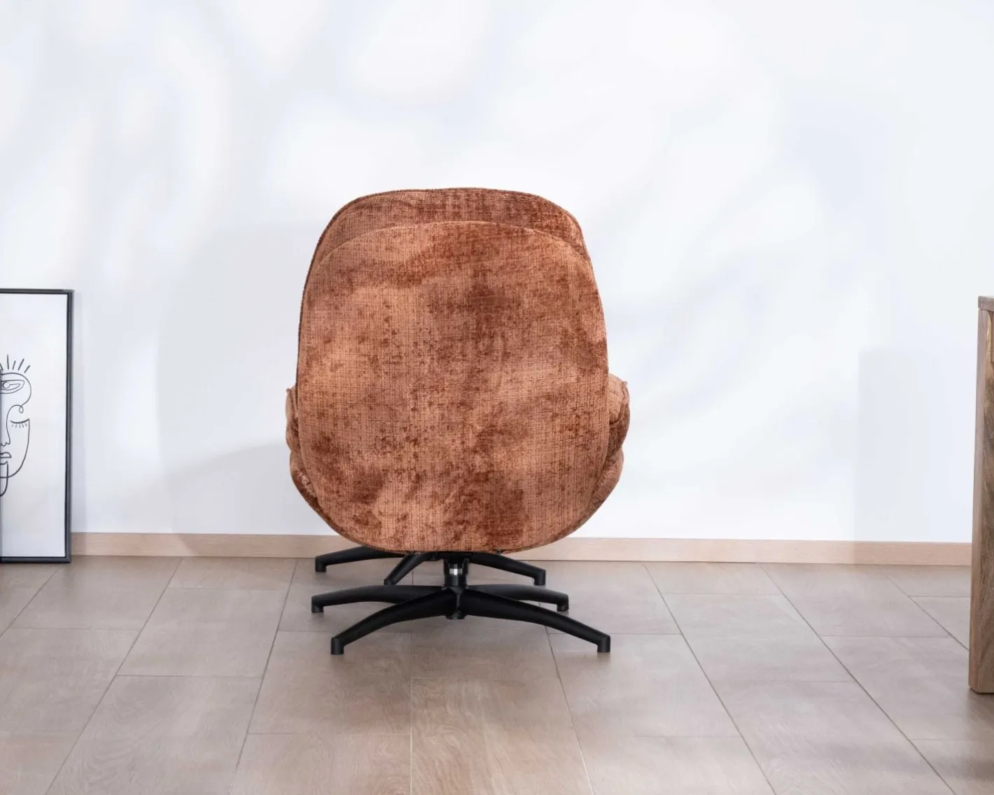 Clearance Fauteuil de relaxation avec pouf en tissu doux terracotta "Branson" pivotant 360° Fauteuil