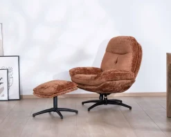 Clearance Fauteuil de relaxation avec pouf en tissu doux terracotta