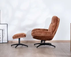 Clearance Fauteuil de relaxation avec pouf en tissu doux terracotta