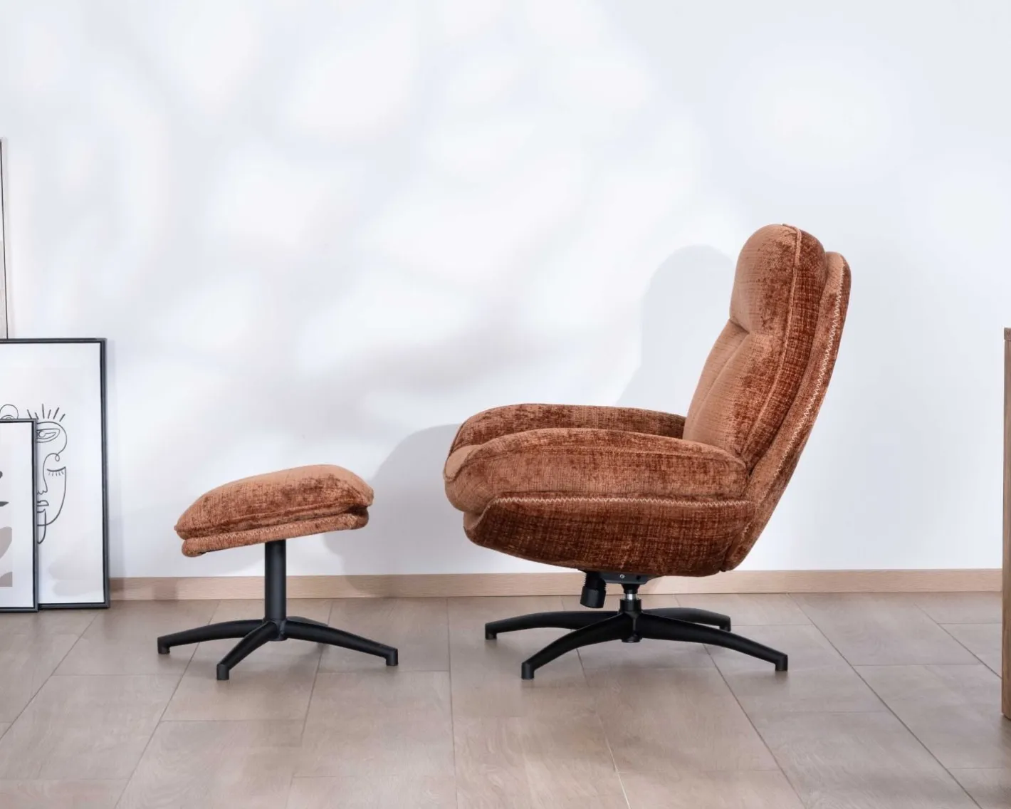 Clearance Fauteuil de relaxation avec pouf en tissu doux terracotta "Branson" pivotant 360° Fauteuil