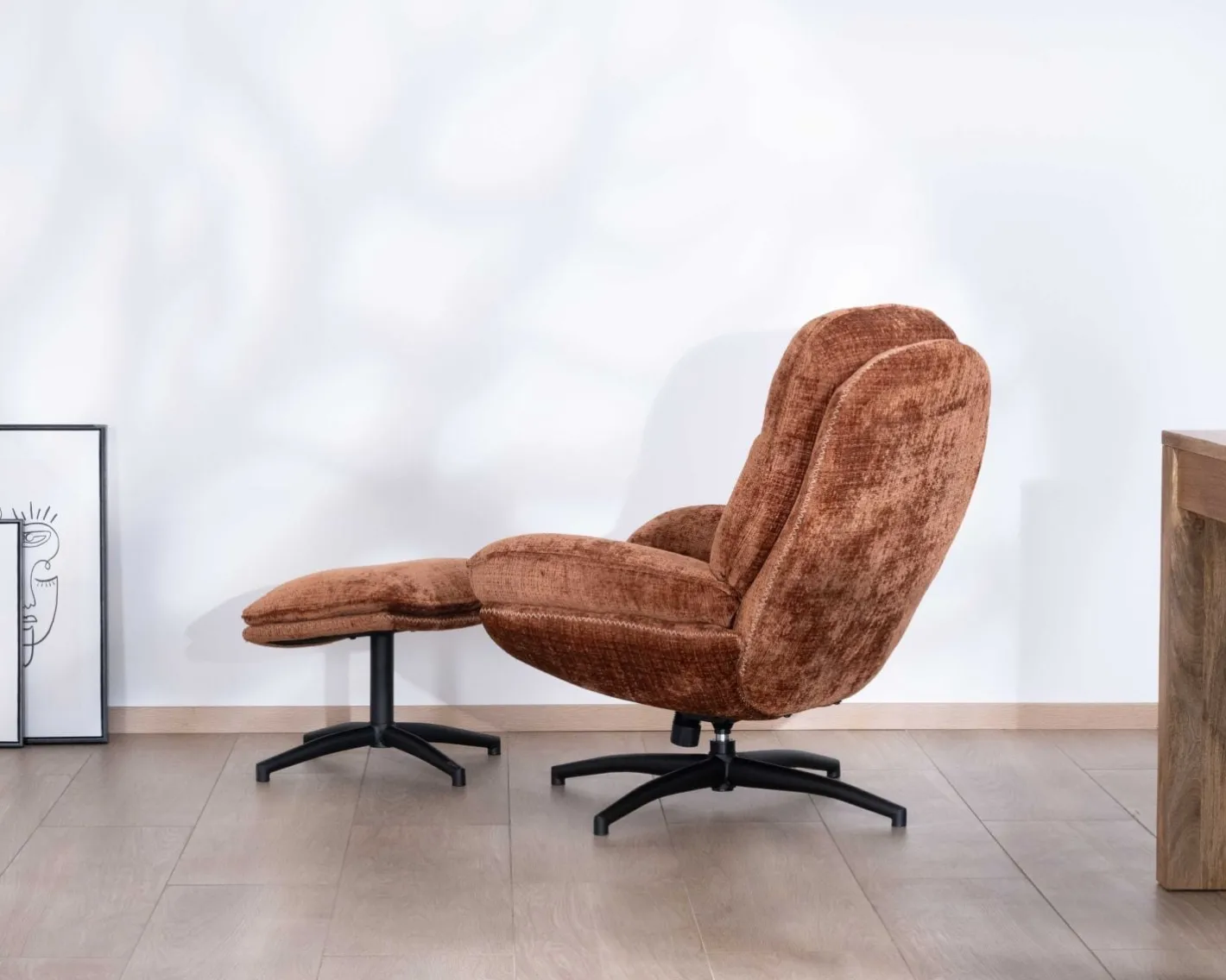 Clearance Fauteuil de relaxation avec pouf en tissu doux terracotta "Branson" pivotant 360° Fauteuil
