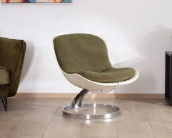 Discount Fauteuil design pop coque en plexiglass et tissu bouclette vert kaki 