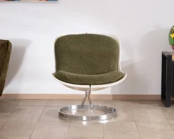 Discount Fauteuil design pop coque en plexiglass et tissu bouclette vert kaki 
