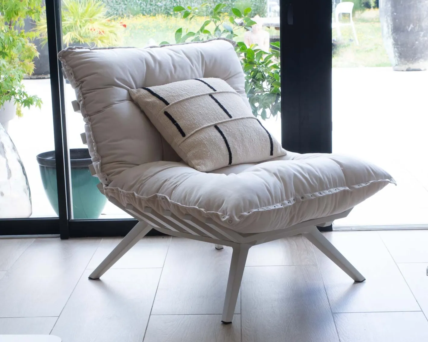 Discount Fauteuil d'extérieur blanc avec repose-pieds modulaire structure aluminium blanche "Lisca" Bain De Soleil|Fauteuil De Jardin