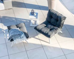 Hot Fauteuil d'extérieur grand confort avec repose-pieds modulaire gris foncé et blanc "Lisca" Bain De Soleil|Fauteuil De Jardin