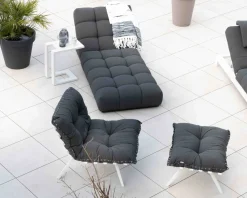 Hot Fauteuil d'extérieur grand confort avec repose-pieds modulaire gris foncé et blanc 