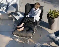 Hot Fauteuil d'extérieur grand confort avec repose-pieds modulaire gris foncé et blanc 