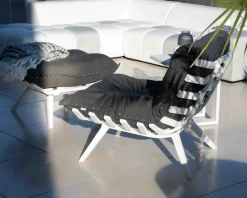 Hot Fauteuil d'extérieur grand confort avec repose-pieds modulaire gris foncé et blanc 