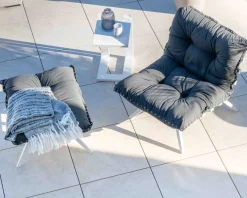 Hot Fauteuil d'extérieur grand confort avec repose-pieds modulaire gris foncé et blanc 